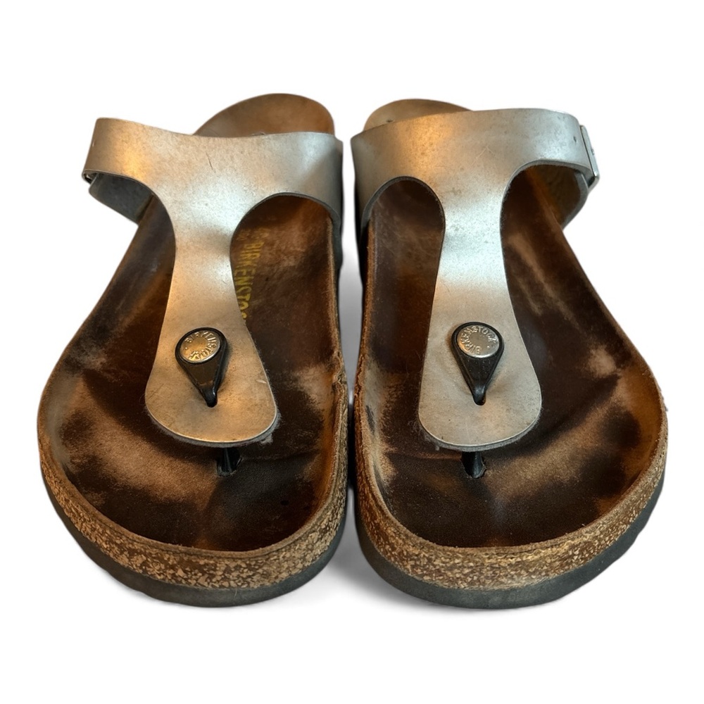 Birkenstock Silver Metallic Sandals, Size 40/9